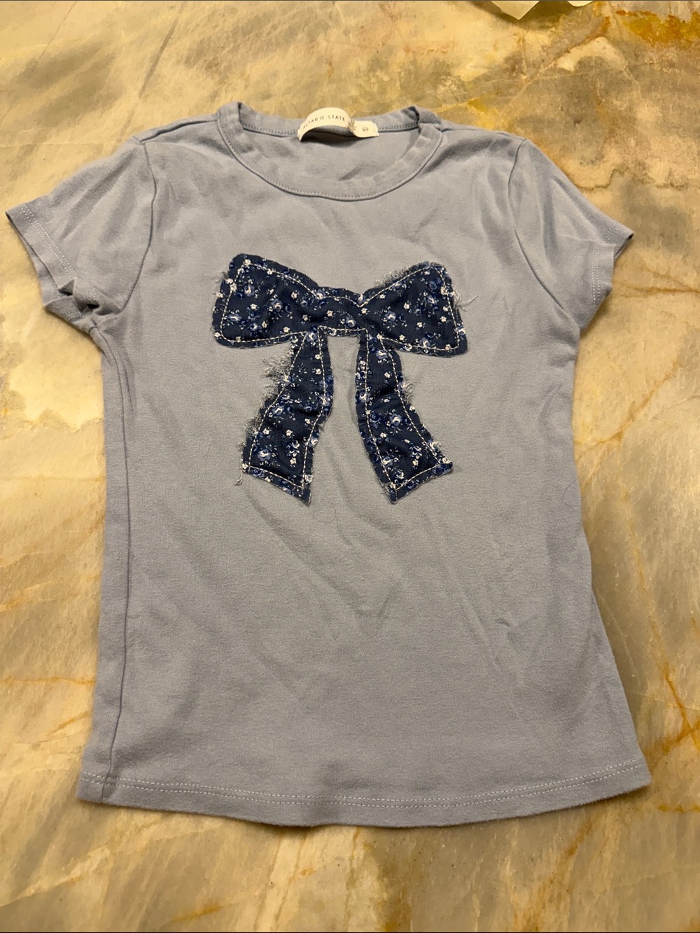 Altar'd State Light Blue Girls' Short Sleeve Tee with Navy Bow